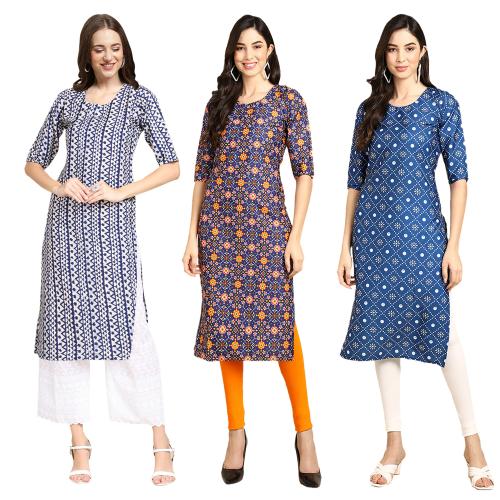 1 Stop Fashion Women's Crepe Digital Print Straight Kurta{Pack of 3}[WK-348-369-353-M]