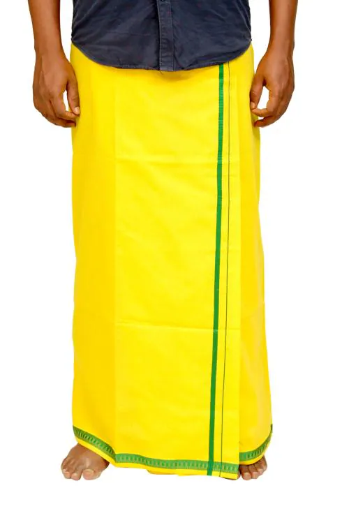 Pyengora Cotton Yellow Color Dhoti For Men For Traditional Festive & Regular Wear,1.9MT Size