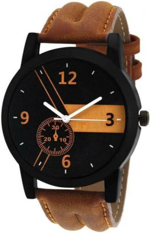 Splazos Analog Black Dial Brown Strap Watch for Men
