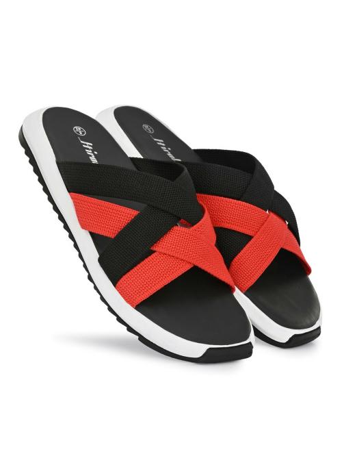 Hirolas Men's Light Weight cushioned Black Straps Slipper Flip-Flop