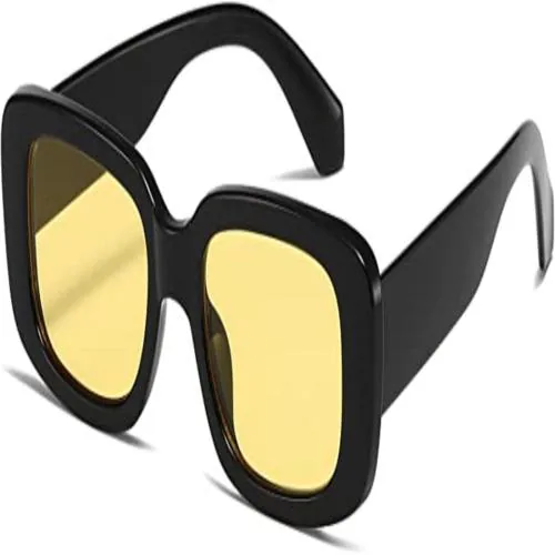 US DESIRE Retro Rectangle Sunglasses For Women Trendy Sunglasses UV 400 Protection Square Yellow Black
