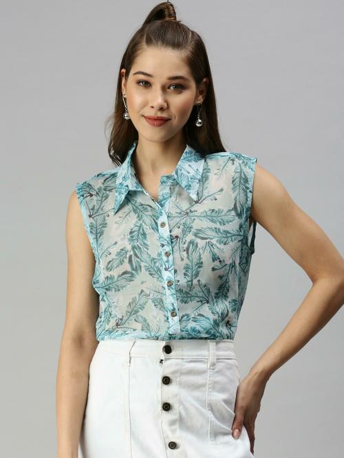 SHOW OFF Women's Sea Green Printed Chiffon Shirt