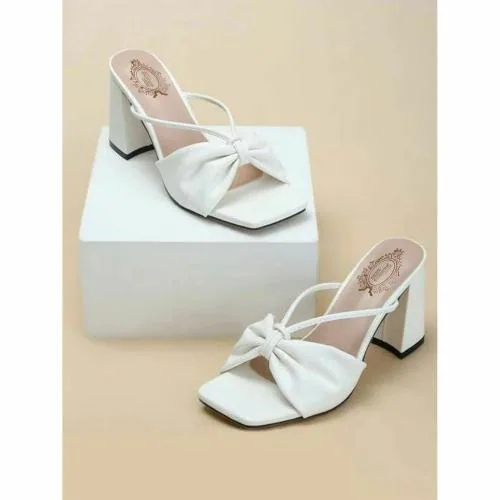 Shoetopia detailed Strap Stylish White Block Heels For Women & Girls
