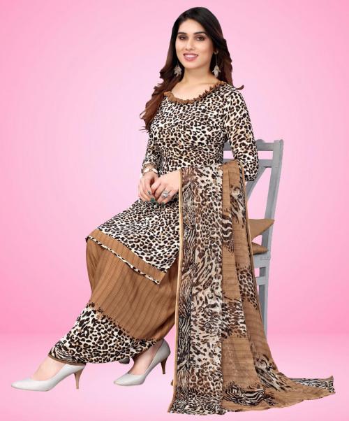 Iris Women Beige, White Crepe Floral Print, Printed, Geometric Print Unstitched Salwar Suit Material - 4Idm