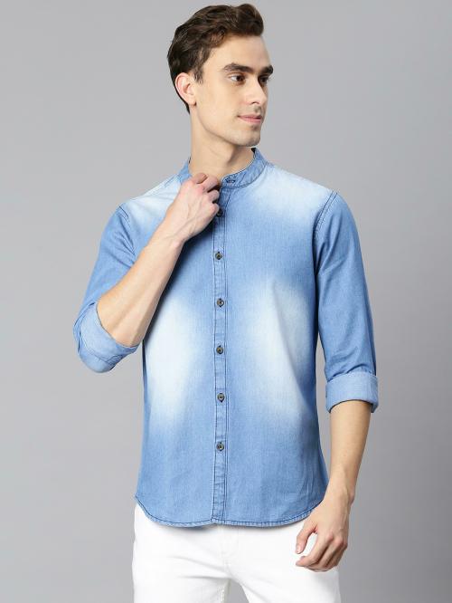 Dennis Lingo Men's Slim Fit Pure Cotton Denim Full Sleeves Casual Shirt (Medium Blue)
