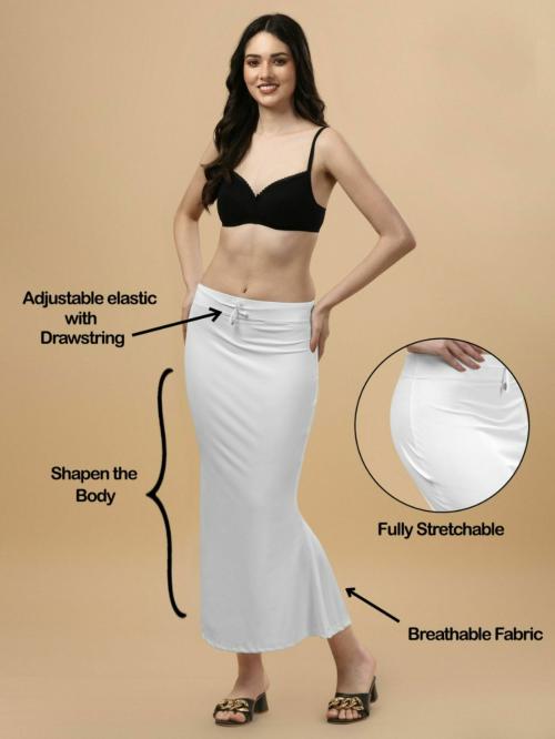 WOO THING Saree Shapewear Petticoat Stretchable Thigh & Hip Shaper Saree Silhouette Shapewear for Women-WHITE-M
