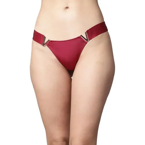 PrettyCat Women Red Solid Low Rise Sexy Thongs Panty With Cute Side Buckle.