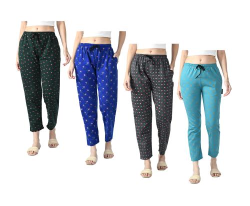 IndiWeaves Fleece Regular Fit Printed Trackpants Lower for Women (Pack of 4) Multicolor