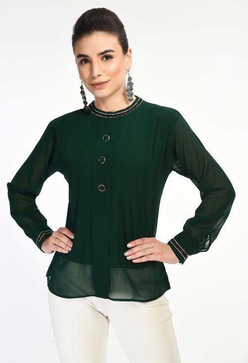 Buy Elanmate Western Partywear Bottle Green Top For Women Online at