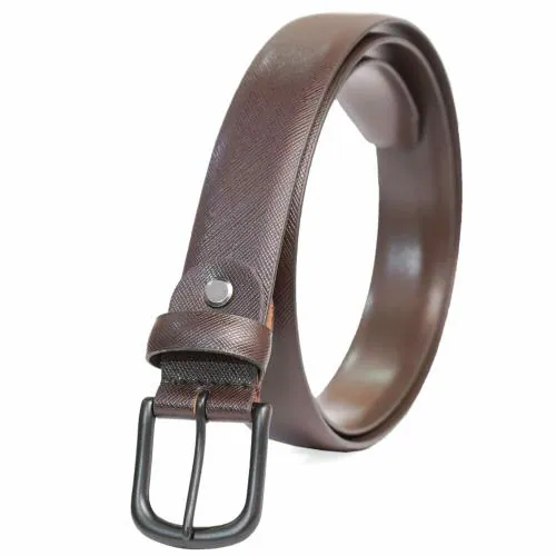 PERB-Full Grain Imported Spanish Brown Leather Belt for Women with Pin Buckle in Matte Black Finish - 100% Handmade - For Casual/Formal Occasion in Gift Box (L)