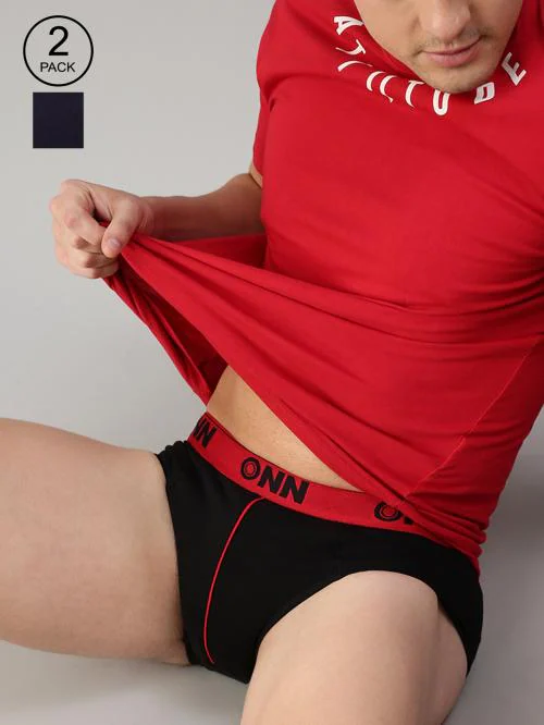 ONN Men Pack Of 2 Black, Navy Pure Cotton Basic Briefs