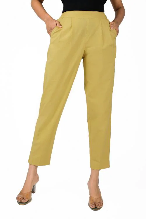 MIRAYYA Women's Cotton Blend Solid Regular Fit Straight Pant Trouser Multicolor 2 Pocket Pant Daily use Stylish Pant Fancy Design ( BEIGE)