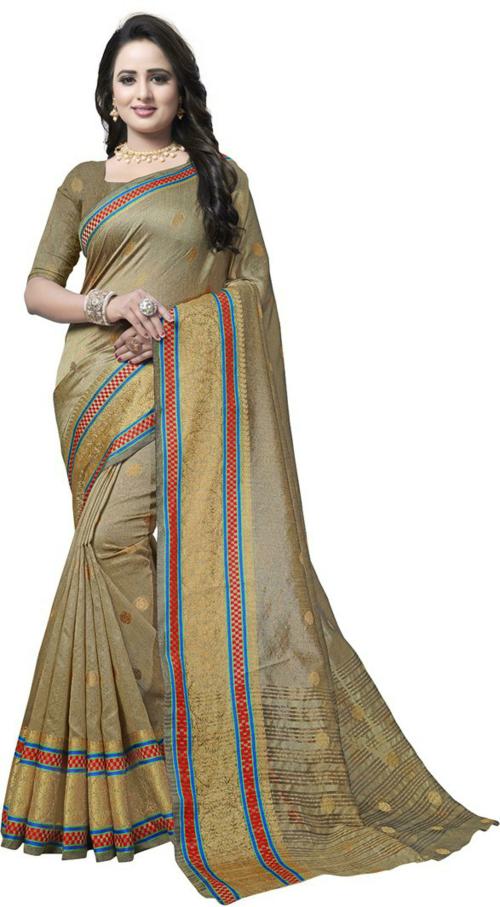 Meghsunder Beige Embellished Silk Blend Women Saree