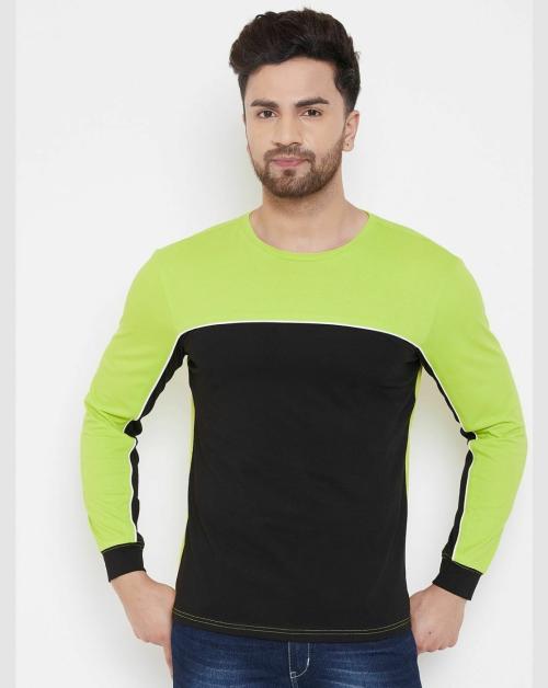 Gritstones Color Block Men Round Neck Green, Black T-Shirt