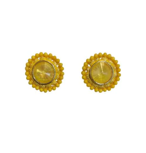 CUTE VENOM Elegant Round Yellow Crystal Party Studs for Women & Girls