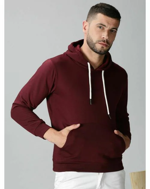 Bee Brezo Men Maroon Solid Pure Cotton Sweatshirt - XL