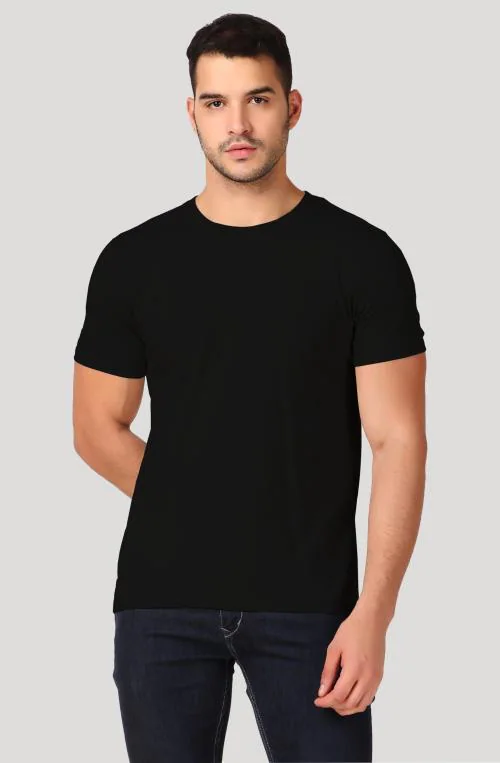 Inner Element Men Black T Shirt | Premium Cotton Round Neck Half Sleeve Solid Color Tshirt Pack of 1 T-Shirt