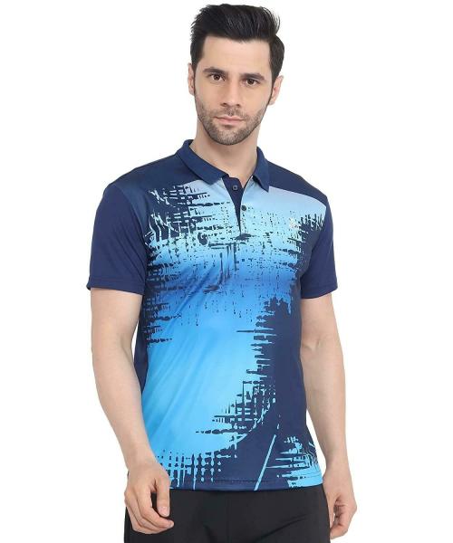 Efito Men Navy and Sky Blue Printed Polyester T-shirt