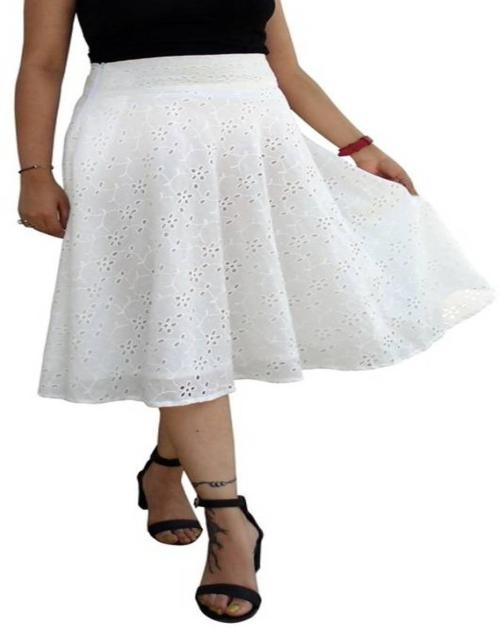 SHIRAK Women White Solid Cotton Blend Regular Skirt - 38
