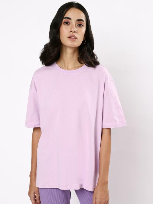 Bewakoof Women's Purple Round Neck Short Sleeve Oversized T-shirt