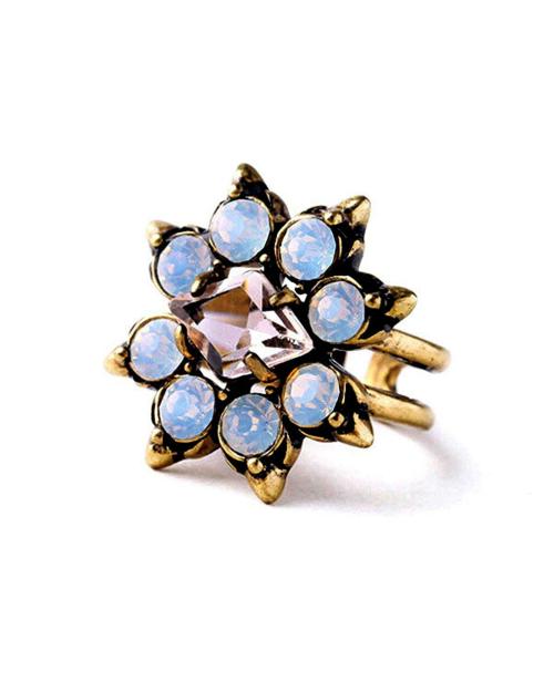 Young & Forever Floral Odyssey Contemporary Antique Gold Crystal Iridescent Cubic Zirconia Embellished Statement Cocktail Fashion Ring For Women/Girls Jewelry