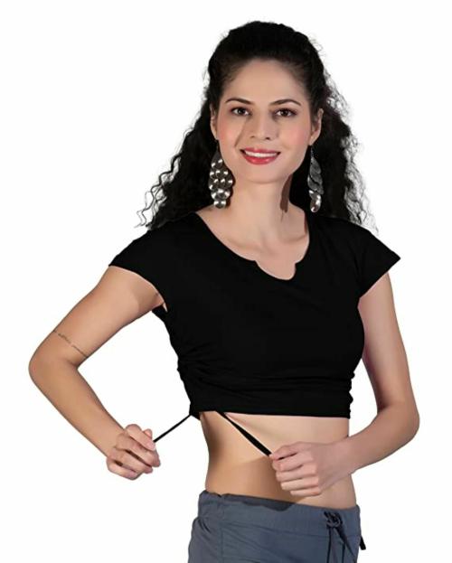 THE BLAZZE B4003 Women Cotton Notch Neck Butterfly Sleeve Readymade Saree Blouse