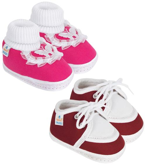 Neska Moda 6 To 9 Months Pack of 2 Pair Cotton Butterfly Frill and Lace Booties