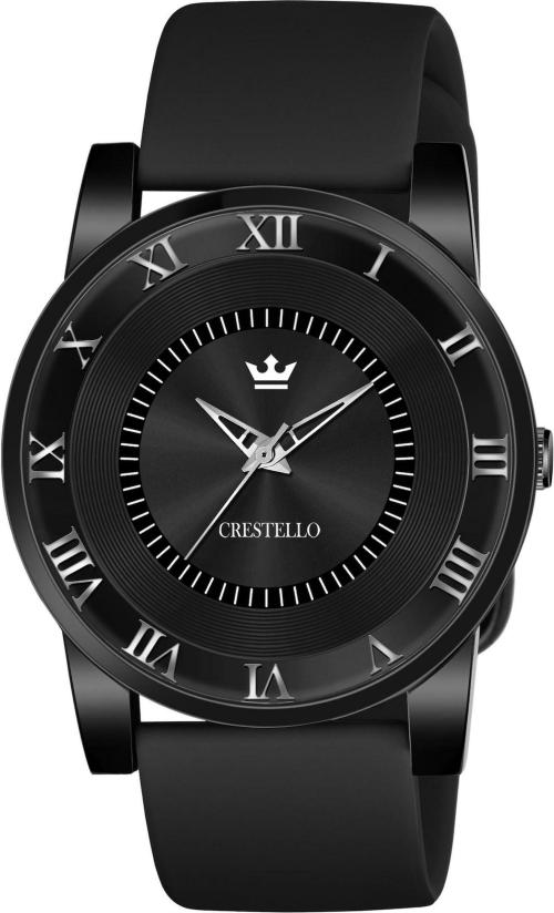 Crestello Black Silicone Strap Analog Wrist Watch for Men (Black Dial) | CR-BK012SLC-BLK