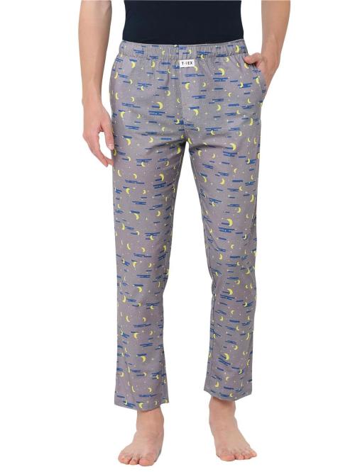 Evolove Men Grey Printed Cotton Pajama Loose Fit With Pockets (L)