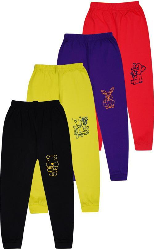 SAN TEE Unisex Multicolor Printed Pure Cotton Pack of 4 Track Pants (9-12M)