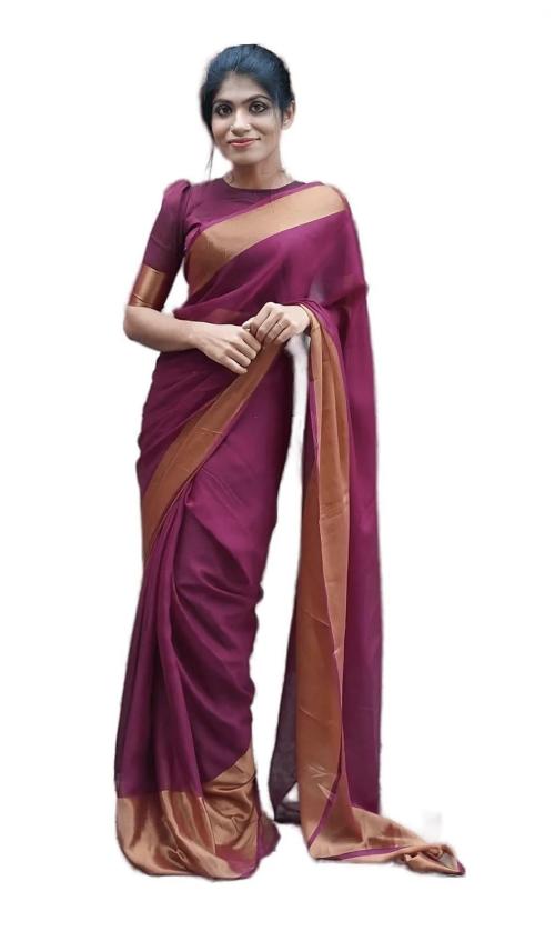 Sidhidata Women's Chiffon Ready To Wear one Minute Saree With Unstitched Blouse Piece Wine