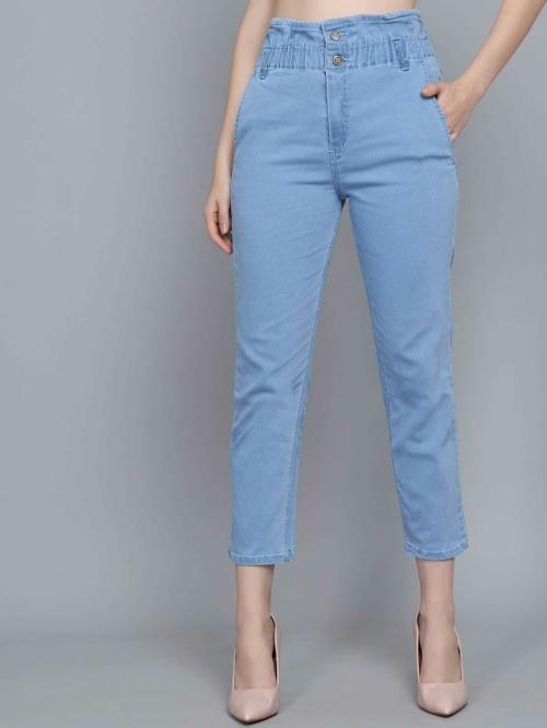 Akacy women's boyfriend fit stretchable ankle length jeans (Light Blue,34)