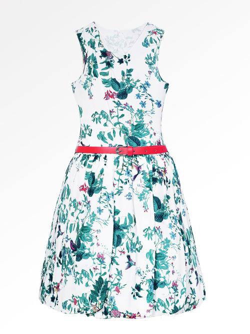 Naughty Ninos Girls Green Floral Print Cotton Rayon Blend Fit and Flare Dress