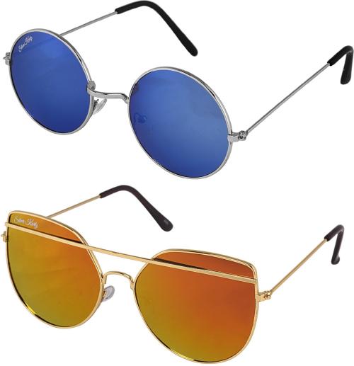 Silver Kartz UV Protection Wayfarer And Aviator Full-frame Blue And Golden Sunglasses For Men And Women