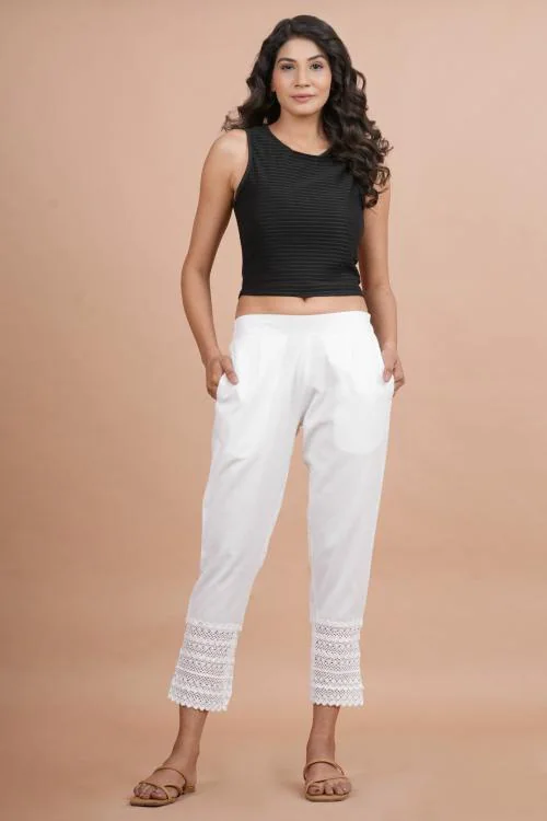 Mirayya Women Cotton Trouser Pant Regular Fit for Office School Formal Casual Daily Occasion Use -Whiite