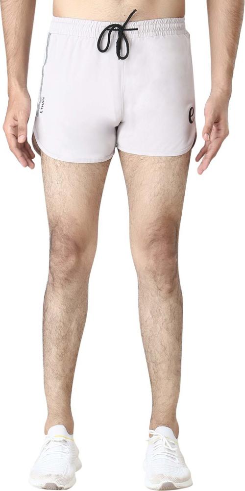 Ethan Men White Solid Lycra Blend Running Shorts