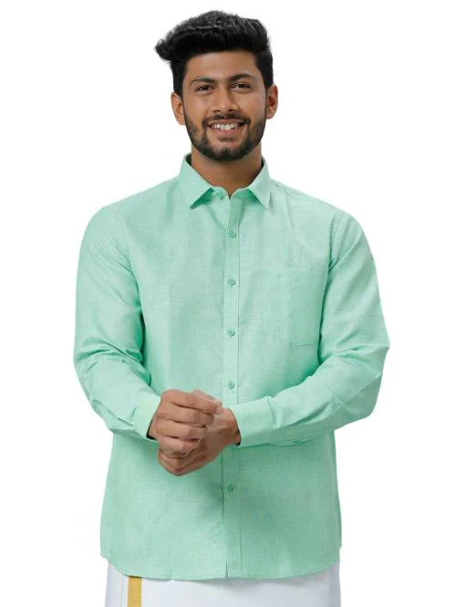 RAMRAJ Men 100 % Spun Poly Full Sleeve Green shirt- Prestigious Fit & Liberty Cut (40; Green)
