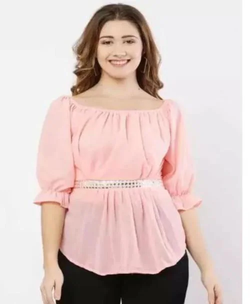 SK Textiles Georgette Classy Latest Women Tops & Tunics Ston Pink-M,Tops-42