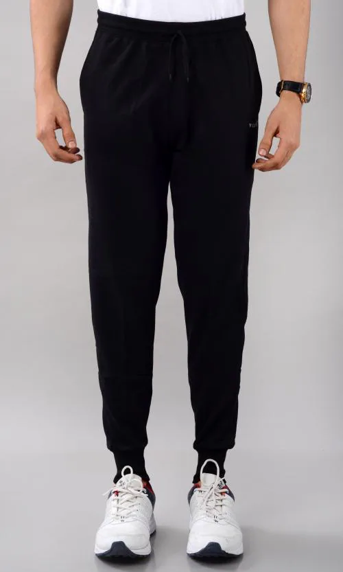 VILLAIN with Drawstring Waist Men Slim Fit Track Pants - Cotton-Easy Stain Release,Soft,Quick Dry Reflective Logo on Front-Black