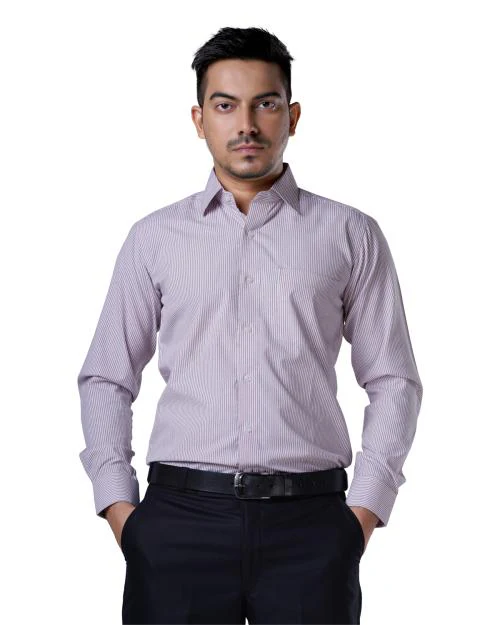 Charcoal Fashion Men's Regular Fit Purple Striped Formal Shirt