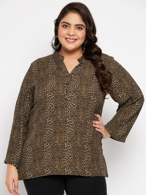 VINAAN Casual Graphic Print Women Brown Top