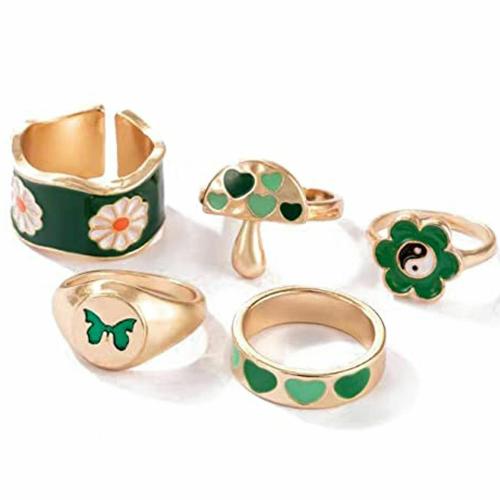 Fashion Frill Delicate Golden Ring Heart Floral Designer Rings Set