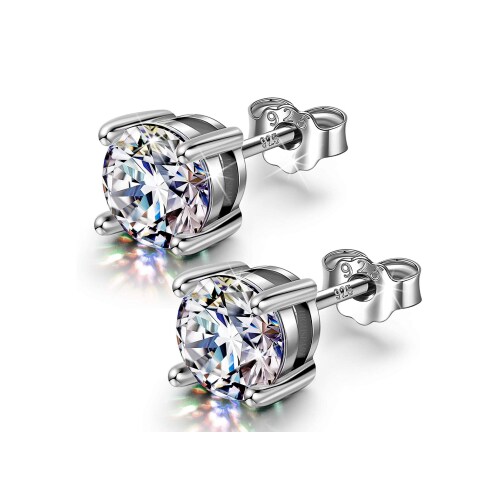 HighSpark 92.5 Sterling Silver Solitaire Earrings for Women - Silver 6mm