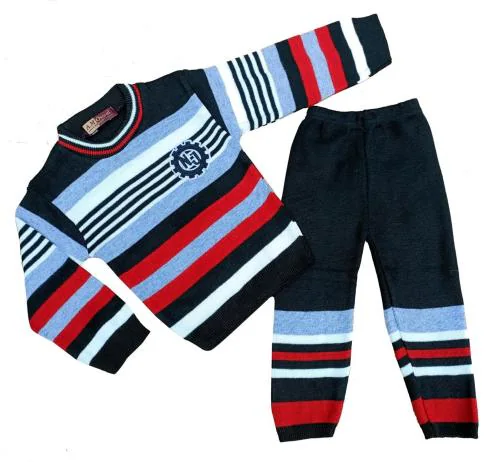 Rebiva Kids Black Wool Sweaters With Bottom (4 Years-5 Years)