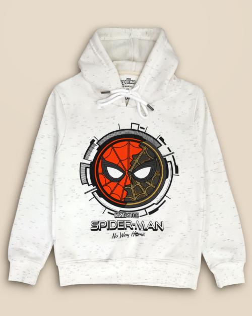 Kidsville Kids Boys Spiderman Printed White Injection Hoodie