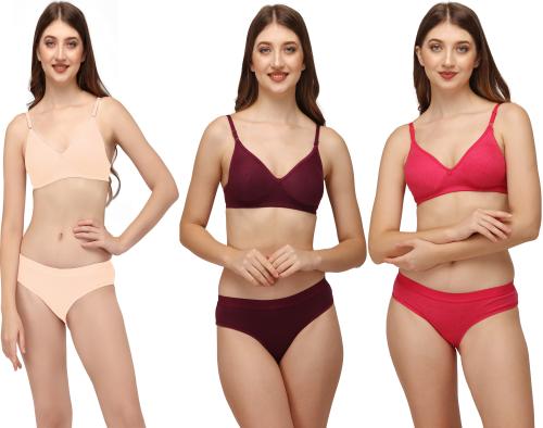 Classic Selection Women's Lingerie Set Babydoll Swimwear Hot Nighty Wedding Night Bra Panty Set Combo 3 Sets MahiraSet(CB_2-3)Red-Skn-Mrn-36