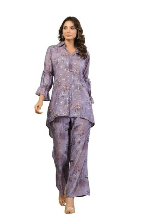 Kaftanize Women Lavender Color Co-Ord Set