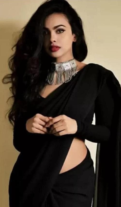 Murliwala CREATION Women's Georgette Plain Black Saree with Solid Blouse Piece