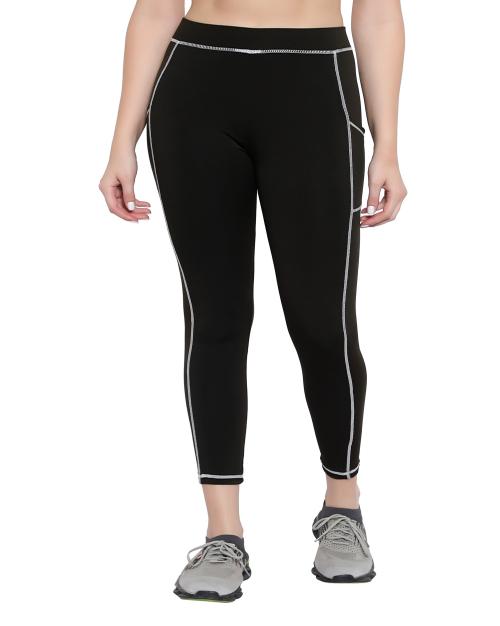 DIAZ Women Yoga Track Pants Gym Leggings Tights with 2 Side Pockets | Stretchable Tights | Mid Waist Sports Fitness Yoga Track Pants for Girls & Women Black XL