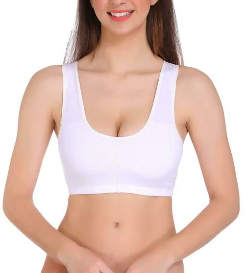 Eve's Beauty Women White XXL Cotton Padded (removable Pad) Sports Bra (XXL)